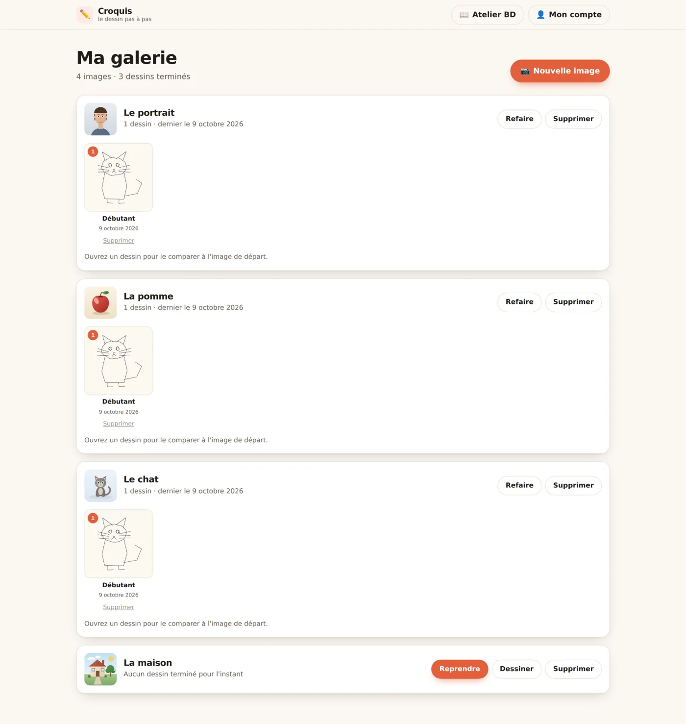 Retrouver ses dessins dans la galerie