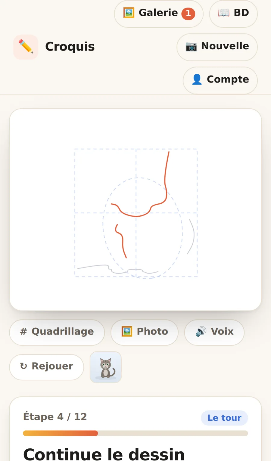 Suivre les étapes du dessin sur téléphone