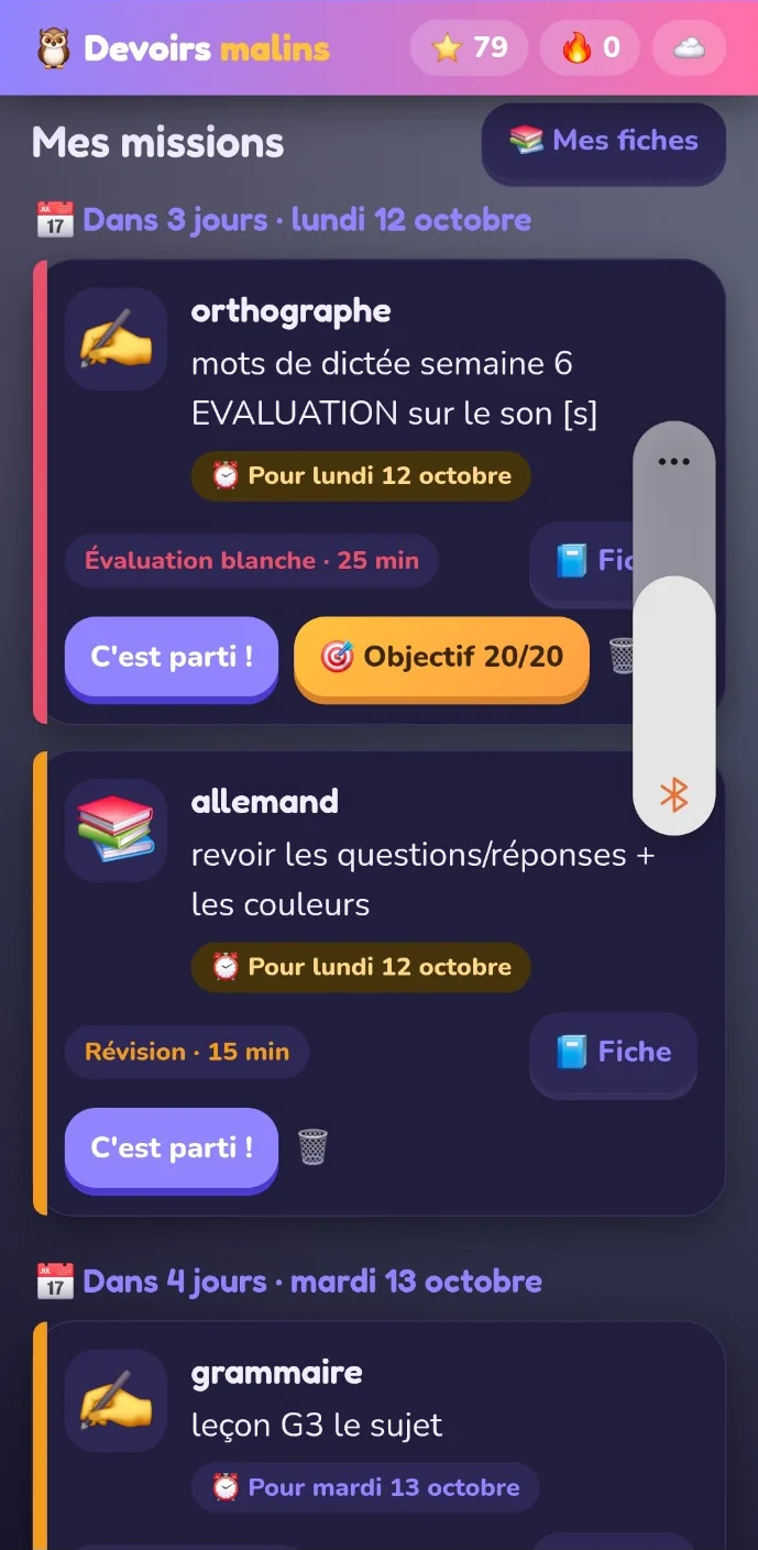 Les missions de la semaine