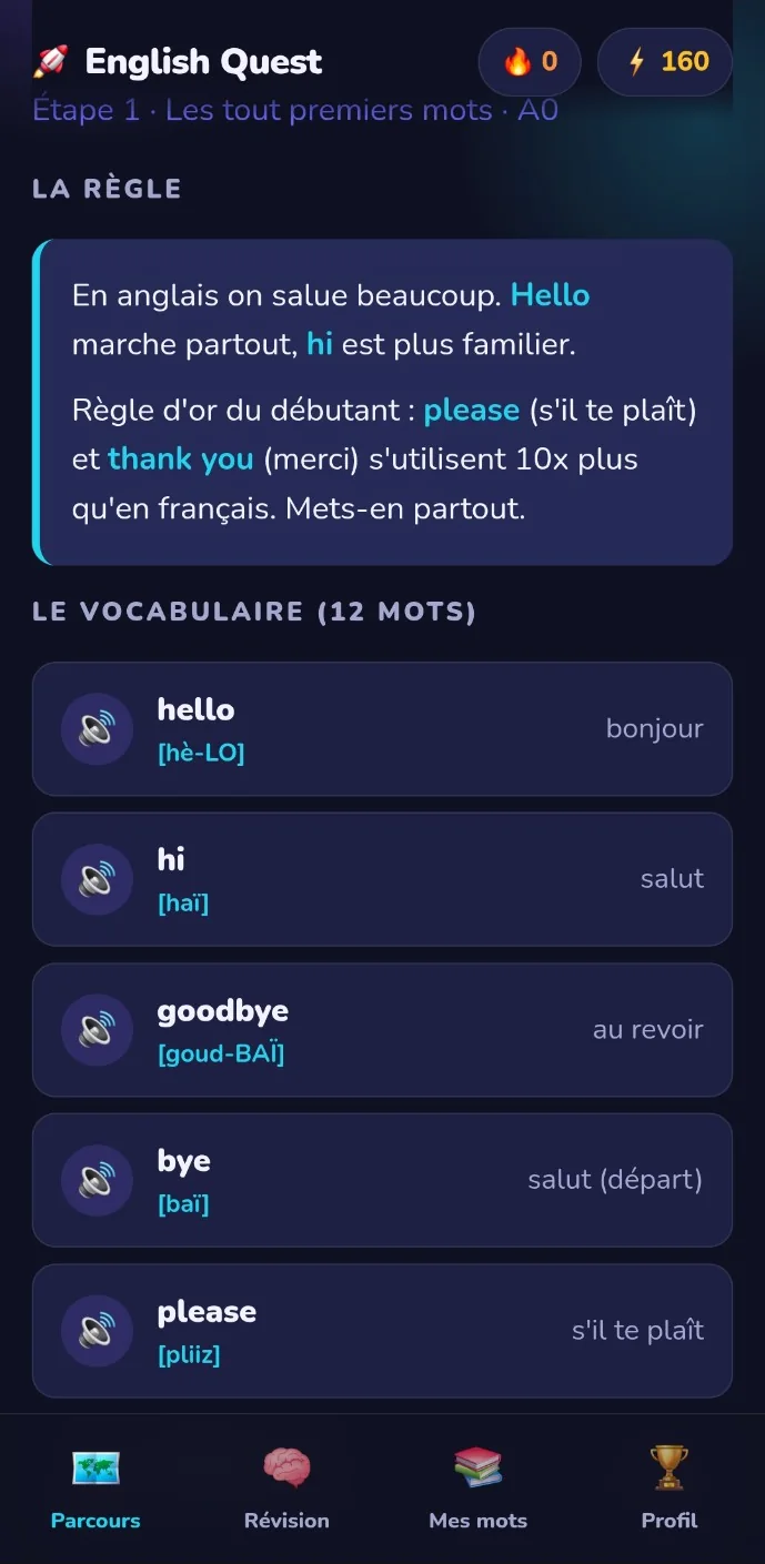 Une leçon, pas à pas